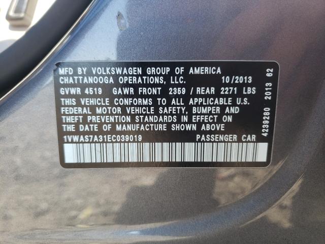 Photo 10 from auction – 2014 VOLKSWAGEN PASSAT S with VIN 1VWAS7A31EC039019