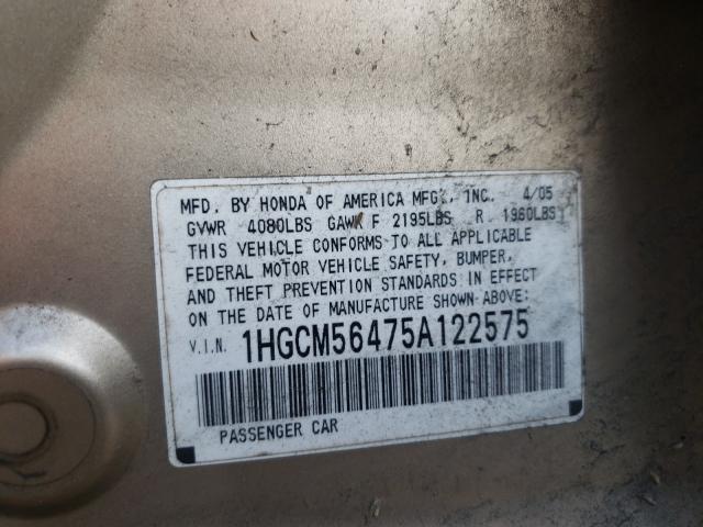 Photo 10 from auction – 2005 HONDA ACCORD LX with VIN 1HGCM56475A122575