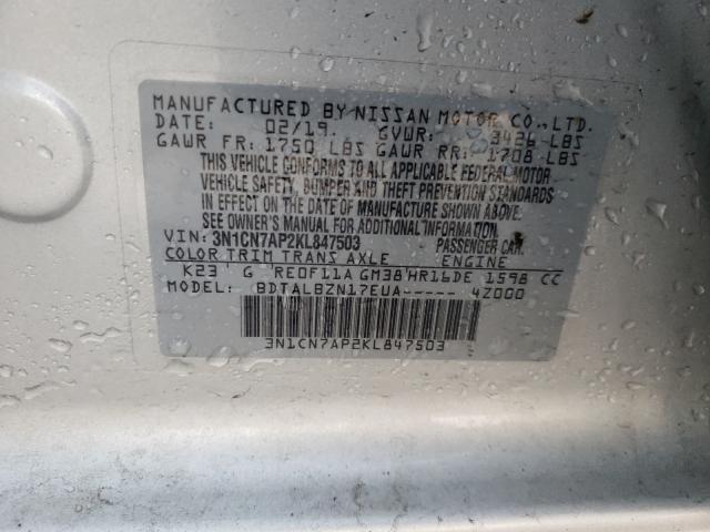 Photo 10 from auction – 2019 NISSAN VERSA S with VIN 3N1CN7AP2KL847503