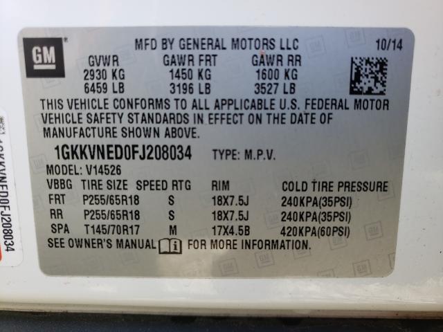 Photo 10 from auction – 2015 GMC ACADIA SLE with VIN 1GKKVNED0FJ208034