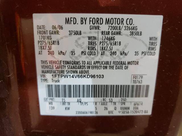 Photo 10 from auction – 2006 FORD F150 SUPER with VIN 1FTPW14V66KD96103
