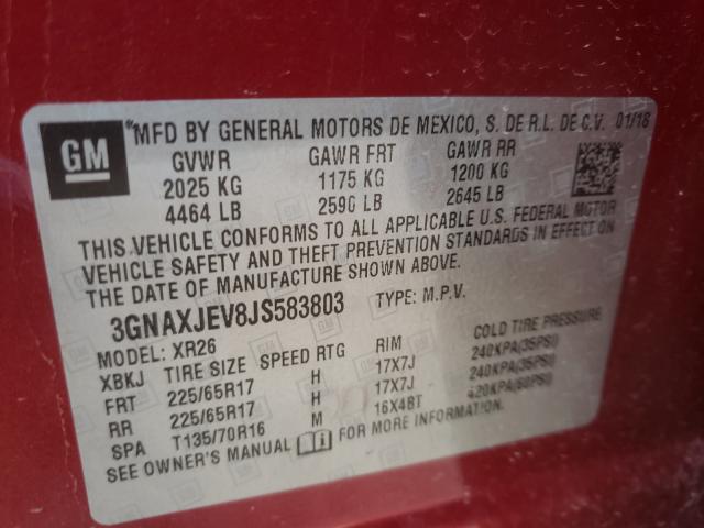 Photo 1 from auction – 2018 CHEVROLET EQUINOX LT with VIN 3GNAXJEV8JS583803