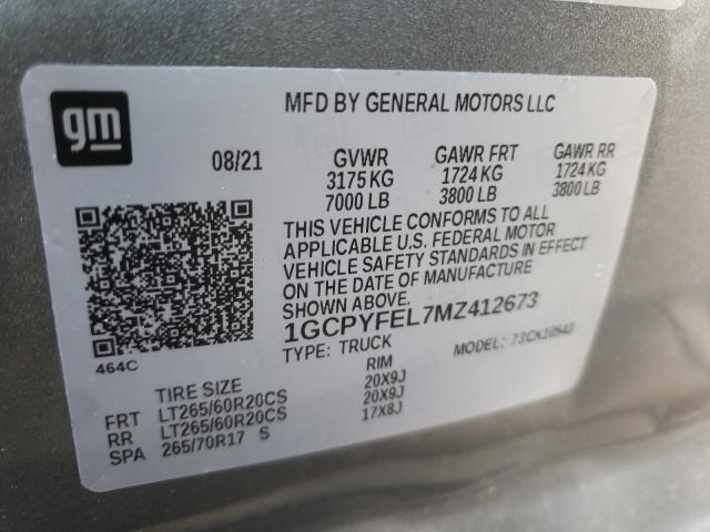 CHEVROLET SILVERADO 2021 with VIN 1GCPYFEL7MZ412673 - Photo from auction