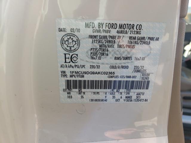 Photo 10 from auction – 2010 FORD ESCAPE XLT with VIN 1FMCU9DG9AKC02365