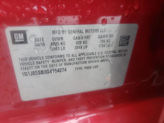 Photo 10 from auction – 2016 CHEVROLET SONIC LTZ with VIN 1G1JE5SB3G4164274