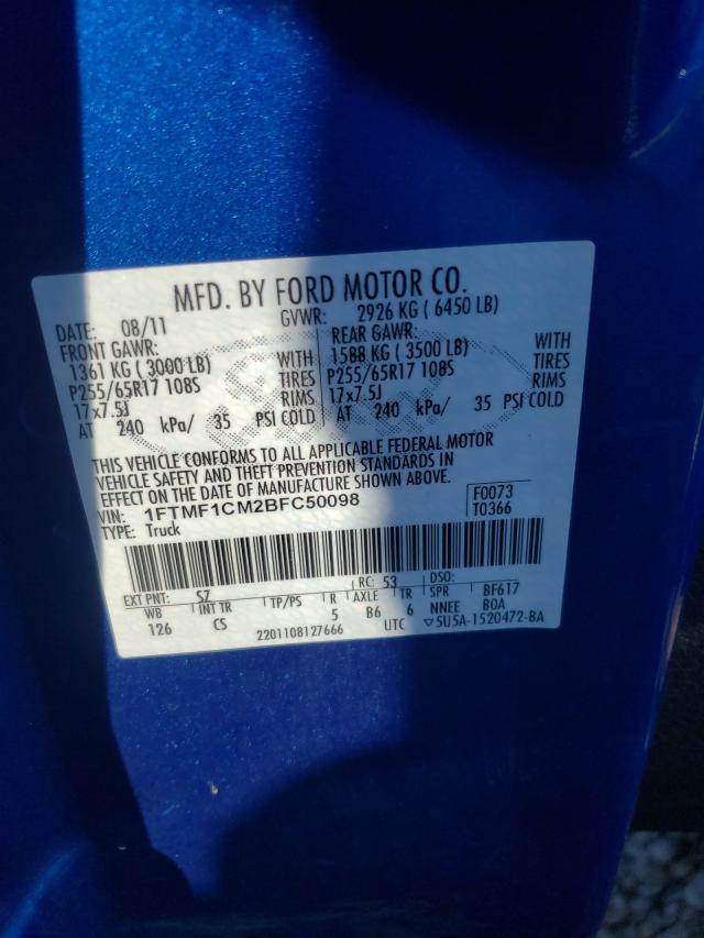 Photo 10 from auction – 2011 FORD F150 with VIN 1FTMF1CM2BFC50098