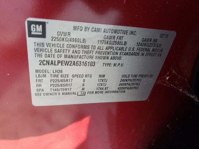 Photo 10 from auction – 2010 CHEVROLET EQUINOX LT with VIN 2CNALPEW2A6316103