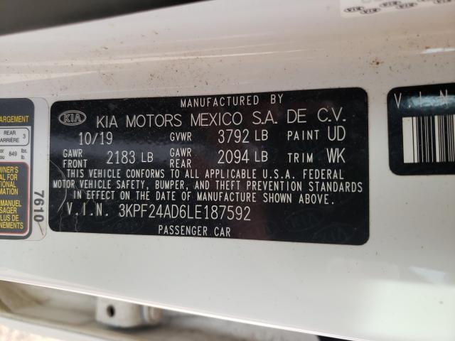Photo 10 from auction – 2020 KIA FORTE FE with VIN 3KPF24AD6LE187592