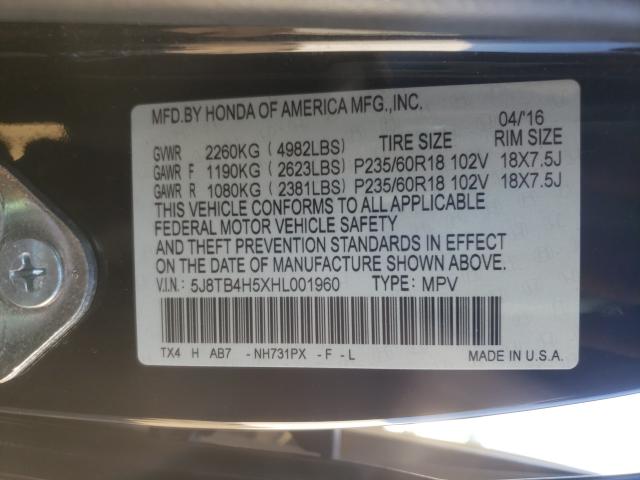 Photo 10 from auction – 2017 ACURA RDX TECHNO with VIN 5J8TB4H5XHL001960