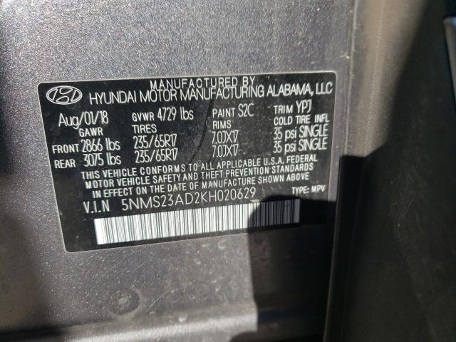 Photo 10 from auction – 2019 HYUNDAI SANTA FE S with VIN 5NMS23AD2KH020629