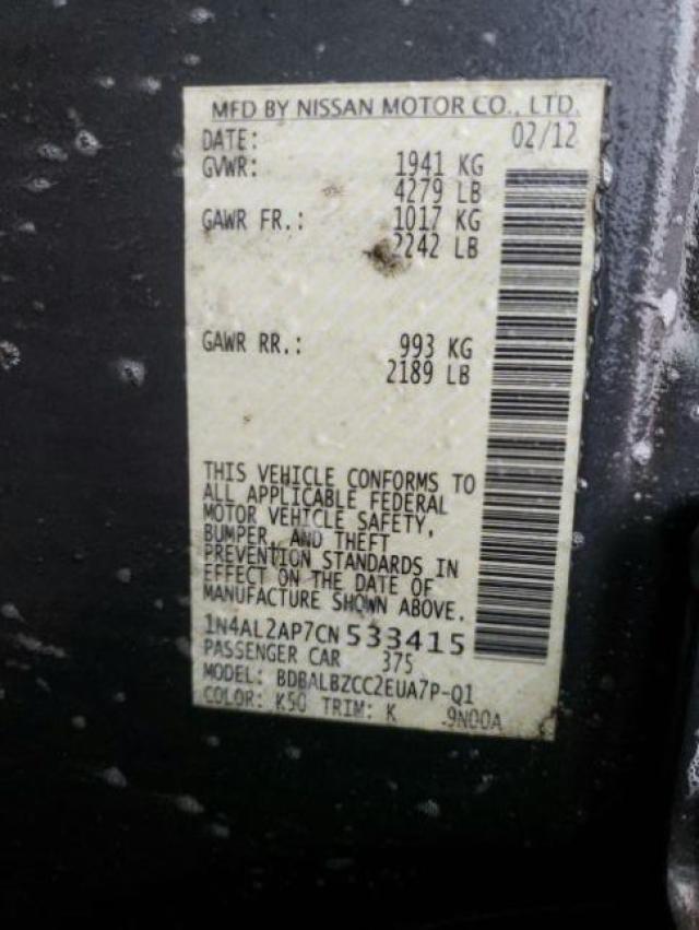 Photo 10 from auction – 2012 NISSAN ALTIMA BAS with VIN 1N4AL2AP7CN533415