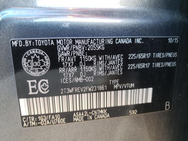 Photo 10 from auction – 2015 TOYOTA RAV4 XLE with VIN 2T3WFREV2FW231861