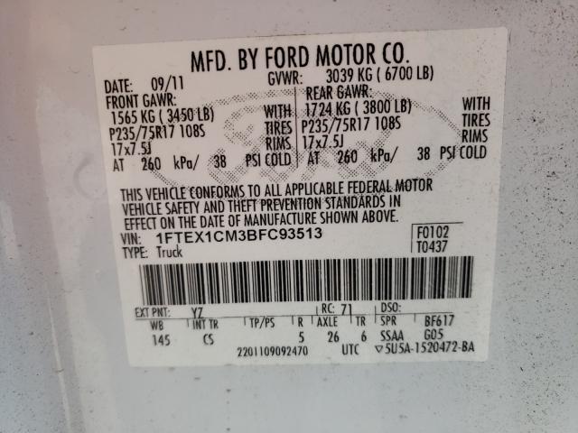 Photo 10 from auction – 2011 FORD F150 SUPER with VIN 1FTEX1CM3BFC93513
