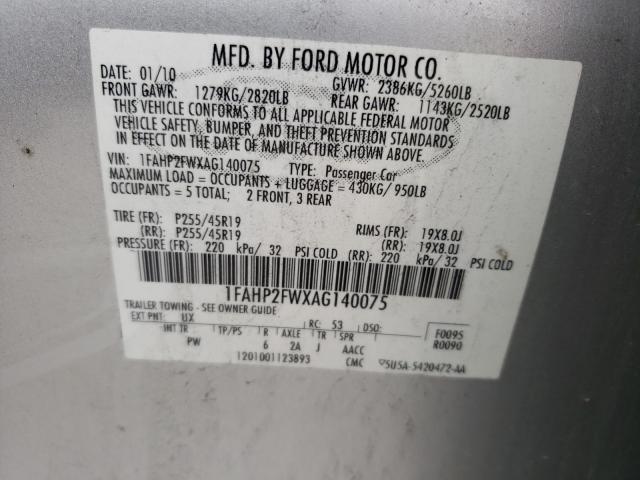Photo 10 from auction – 2010 FORD TAURUS LIM with VIN 1FAHP2FWXAG140075