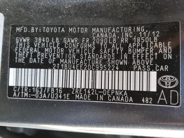 Photo 10 from auction – 2013 TOYOTA COROLLA BA with VIN 2T1BU4EE2DC995224