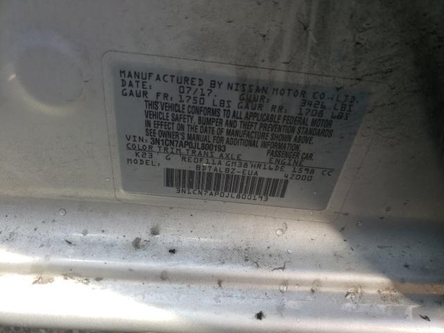Photo 10 from auction – 2018 NISSAN VERSA S with VIN 3N1CN7AP0JL800193
