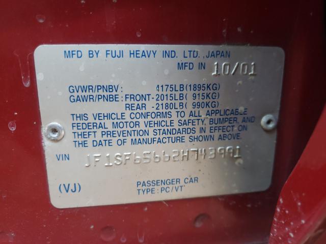 Photo 10 from auction – 2002 SUBARU FORESTER S with VIN JF1SF65662H743991