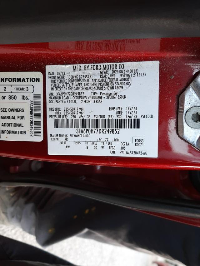 Photo 10 from auction – 2013 FORD FUSION SE with VIN 3FA6P0H77DR249852