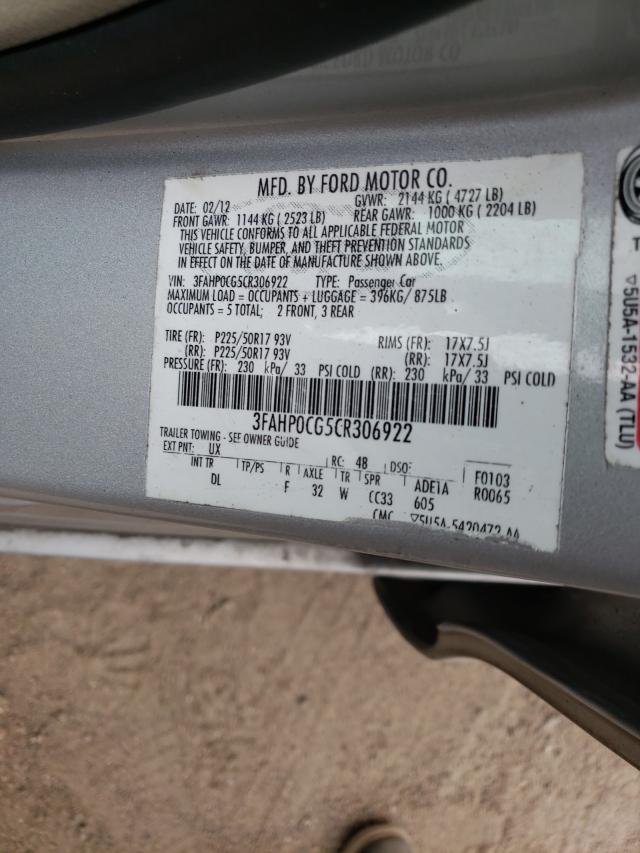 Photo 10 from auction – 2012 FORD FUSION SEL with VIN 3FAHP0CG5CR306922