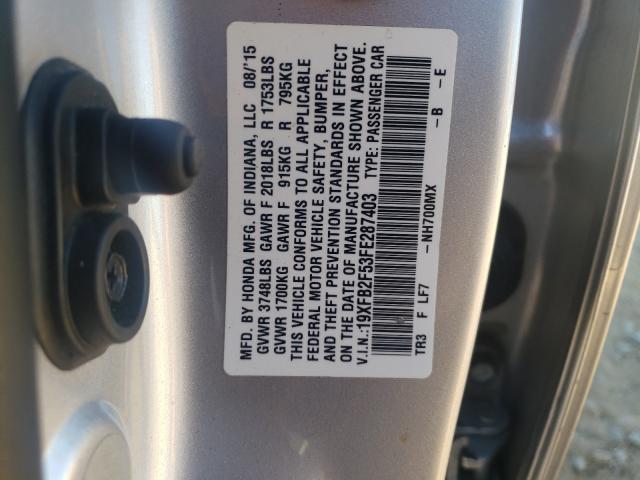 Photo 10 from auction – 2015 HONDA CIVIC LX with VIN 19XFB2F53FE287403