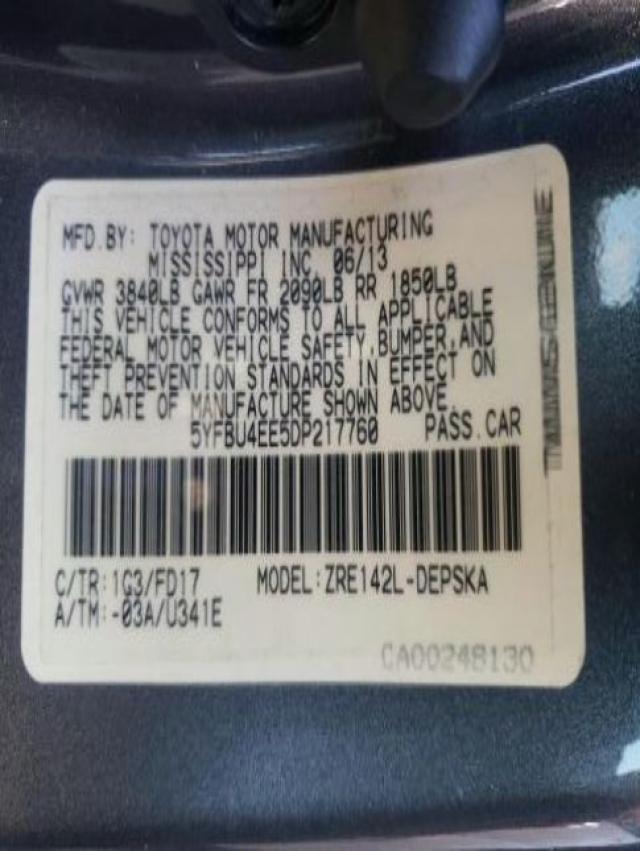 Photo 10 from auction – 2013 TOYOTA COROLLA BA with VIN 5YFBU4EE5DP217760