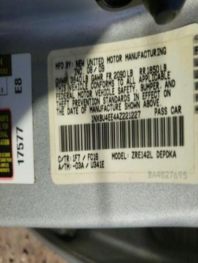 Photo 10 from auction – 2010 TOYOTA COROLLA BA with VIN 1NXBU4EE4AZ221227