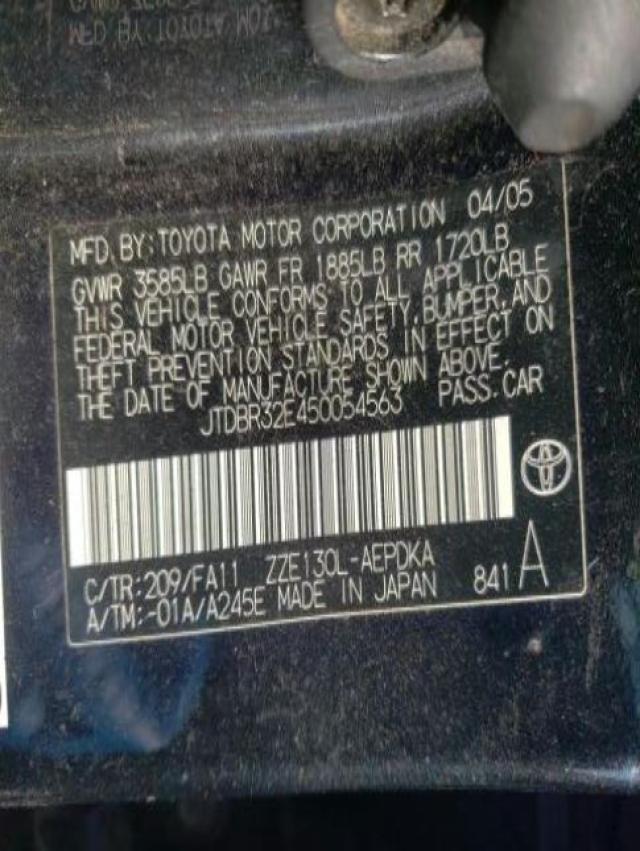 Photo 10 from auction – 2005 TOYOTA COROLLA CE with VIN JTDBR32E450054563