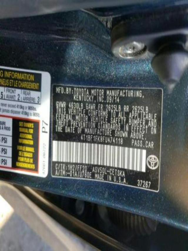 Photo 10 from auction – 2015 TOYOTA CAMRY LE with VIN 4T1BF1FK8FU474118