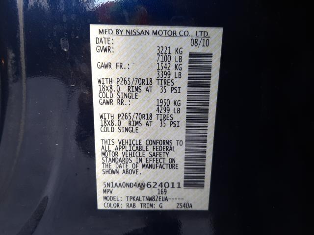 Photo 10 from auction – 2010 NISSAN ARMADA SE with VIN 5N1AA0ND4AN624011