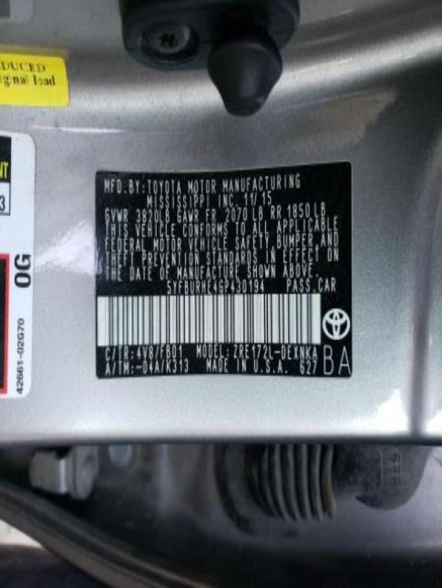 Photo 10 from auction – 2016 TOYOTA COROLLA L with VIN 5YFBURHE4GP430194