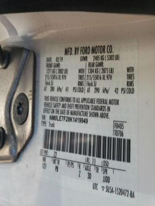 Photo 10 from auction – 2019 FORD TRANSIT CO with VIN NM0LE7F28K1419949