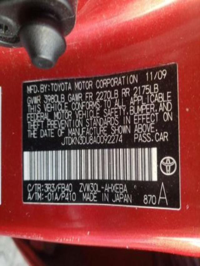 Photo 10 from auction – 2010 TOYOTA PRIUS with VIN JTDKN3DU8A0092274
