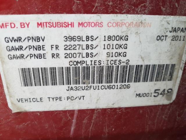 Photo 9 from auction – 2012 MITSUBISHI LANCER ES/ with VIN JA32U2FU1CU601206