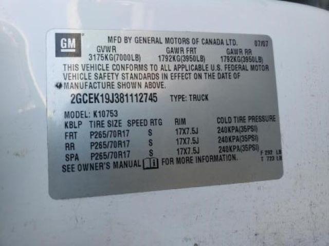 Photo 10 from auction – 2008 CHEVROLET SILVERADO with VIN 2GCEK19J381112745
