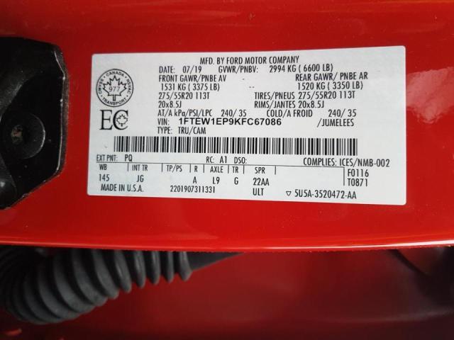 Photo 9 from auction – 2019 FORD F150 SUPER with VIN 1FTEW1EP9KFC67086
