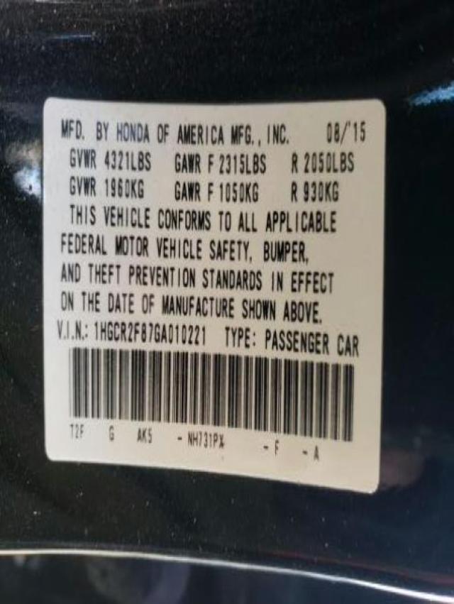 Photo 10 from auction – 2016 HONDA ACCORD EXL with VIN 1HGCR2F87GA010221