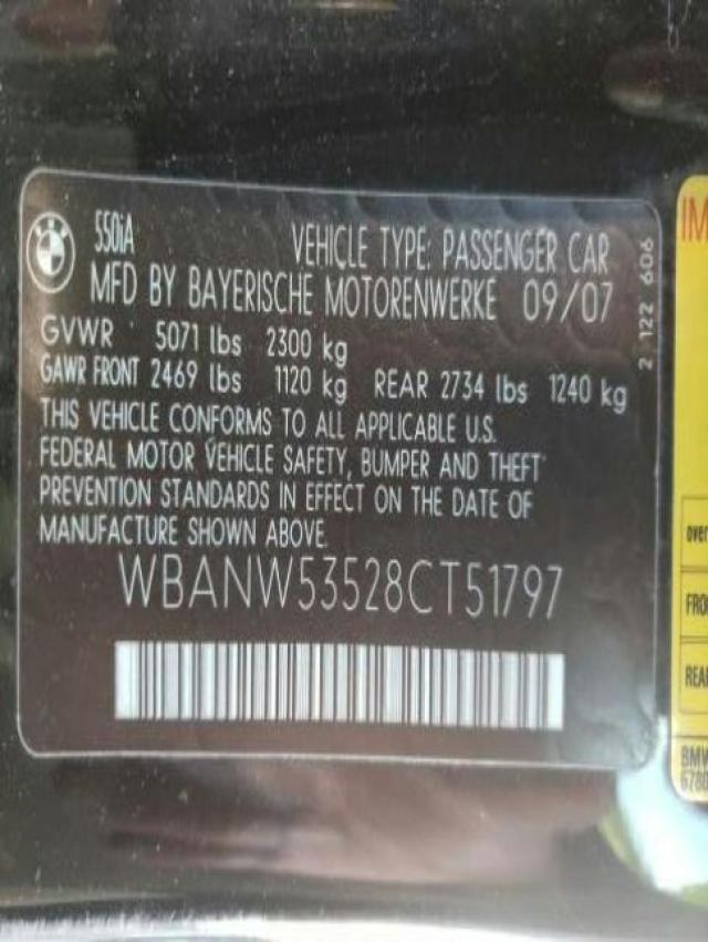 Photo 10 from auction – 2008 BMW 550 I with VIN WBANW53528CT51797