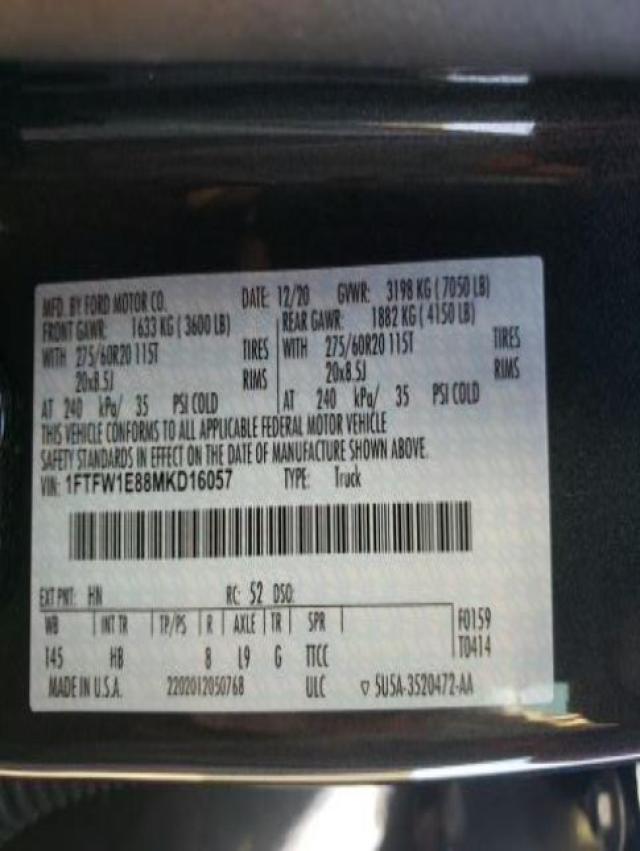 Photo 10 from auction – 2021 FORD F150 SUPER with VIN 1FTFW1E88MKD16057