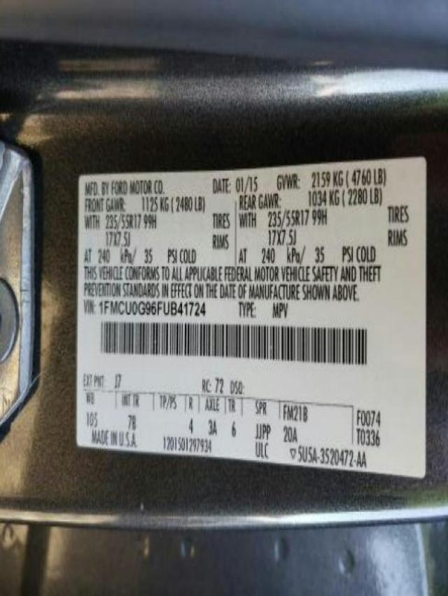 Photo 10 from auction – 2015 FORD ESCAPE SE with VIN 1FMCU0G96FUB41724