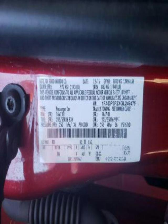 Photo 10 from auction – 2016 FORD FOCUS SE with VIN 1FADP3F2XGL249475