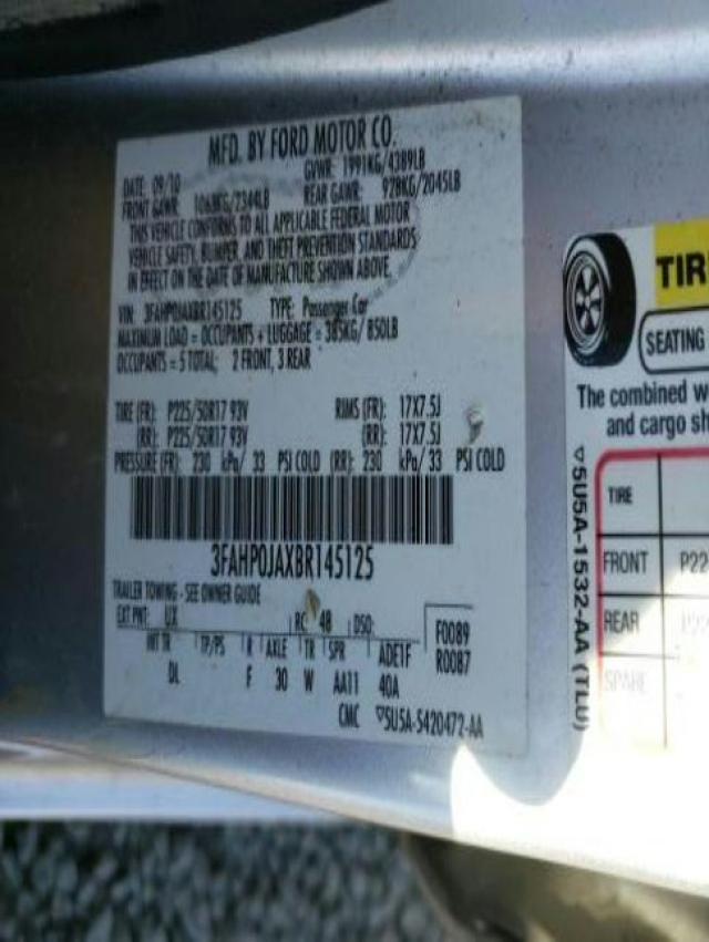 Photo 10 from auction – 2011 FORD FUSION SEL with VIN 3FAHP0JAXBR145125