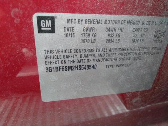 Photo 10 from auction – 2017 CHEVROLET CRUZE PREM with VIN 3G1BF6SM2HS540540