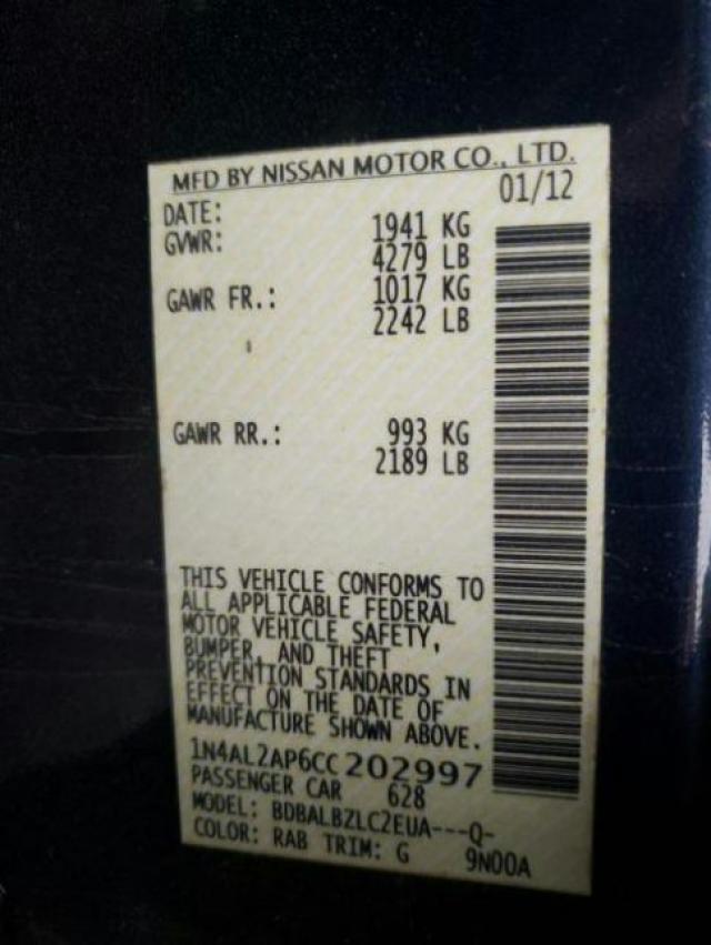 Foto 10 de la subasta – 2012 NISSAN ALTIMA BAS con VIN 1N4AL2AP6CC202997