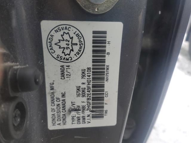 Photo 10 from auction – 2015 HONDA CIVIC LX with VIN 2HGFB2E49FH014108