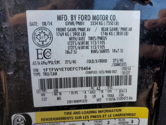 Photo 10 from auction – 2014 FORD F150 SUPER with VIN 1FTFW1ET0EFC75454
