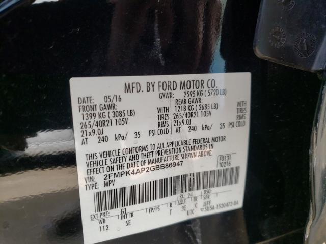 Photo 10 from auction – 2016 FORD EDGE SPORT with VIN 2FMPK4AP2GBB86947