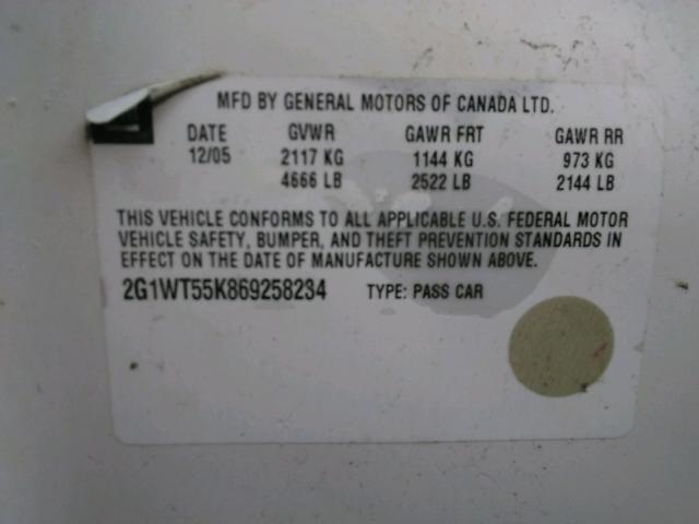 Photo 10 from auction – 2006 CHEVROLET IMPALA LT with VIN 2G1WT55K869258234