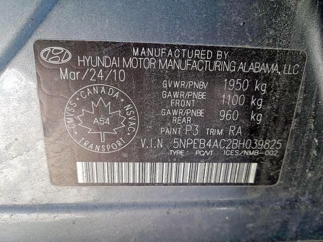 Photo 9 from auction – 2011 HYUNDAI SONATA GLS with VIN 5NPEB4AC2BH039825