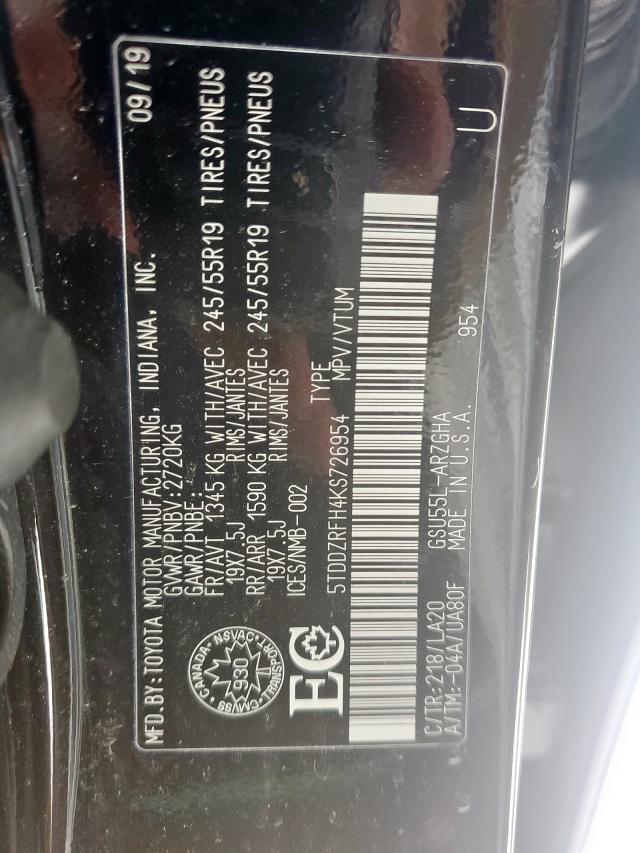 Photo 10 from auction – 2019 TOYOTA HIGHLANDER with VIN 5TDDZRFH4KS726954