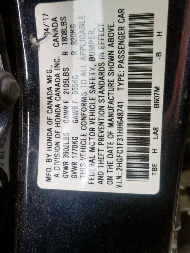 Photo 10 from auction – 2017 HONDA CIVIC EX with VIN 2HGFC1F31HH648741